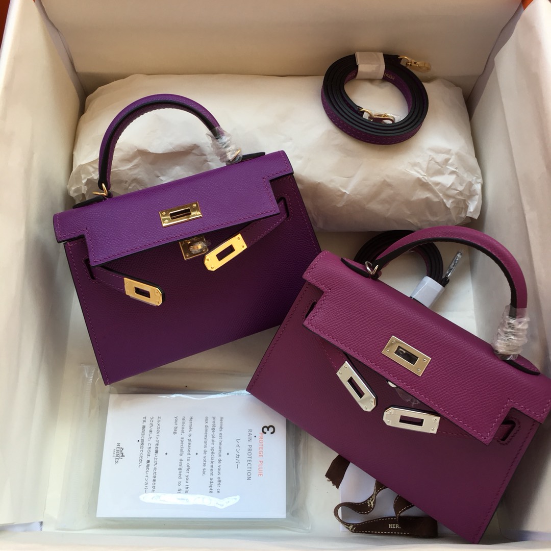 Hermes Kelly Mini II Bag 19CM In Anemone Epsom Leather